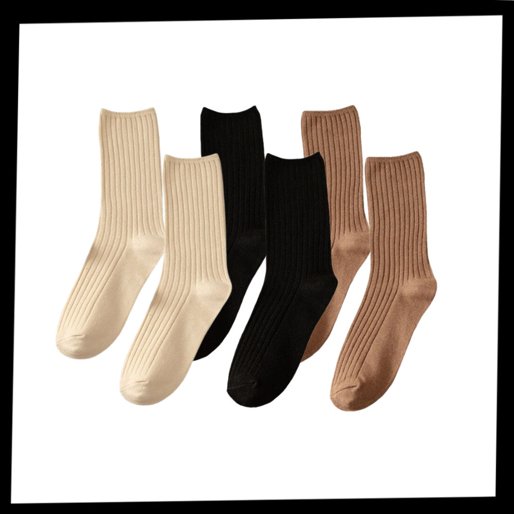 Três pares de meias de algodão com canelado para mulheres, estilo confortável e casual, marca Sierra Socks.