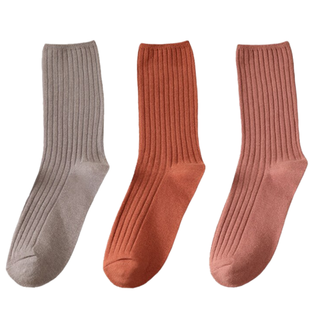 Três pares de meias de algodão com acabamento canelado para mulheres, marca Sierra Socks, detalhes visíveis na imagem