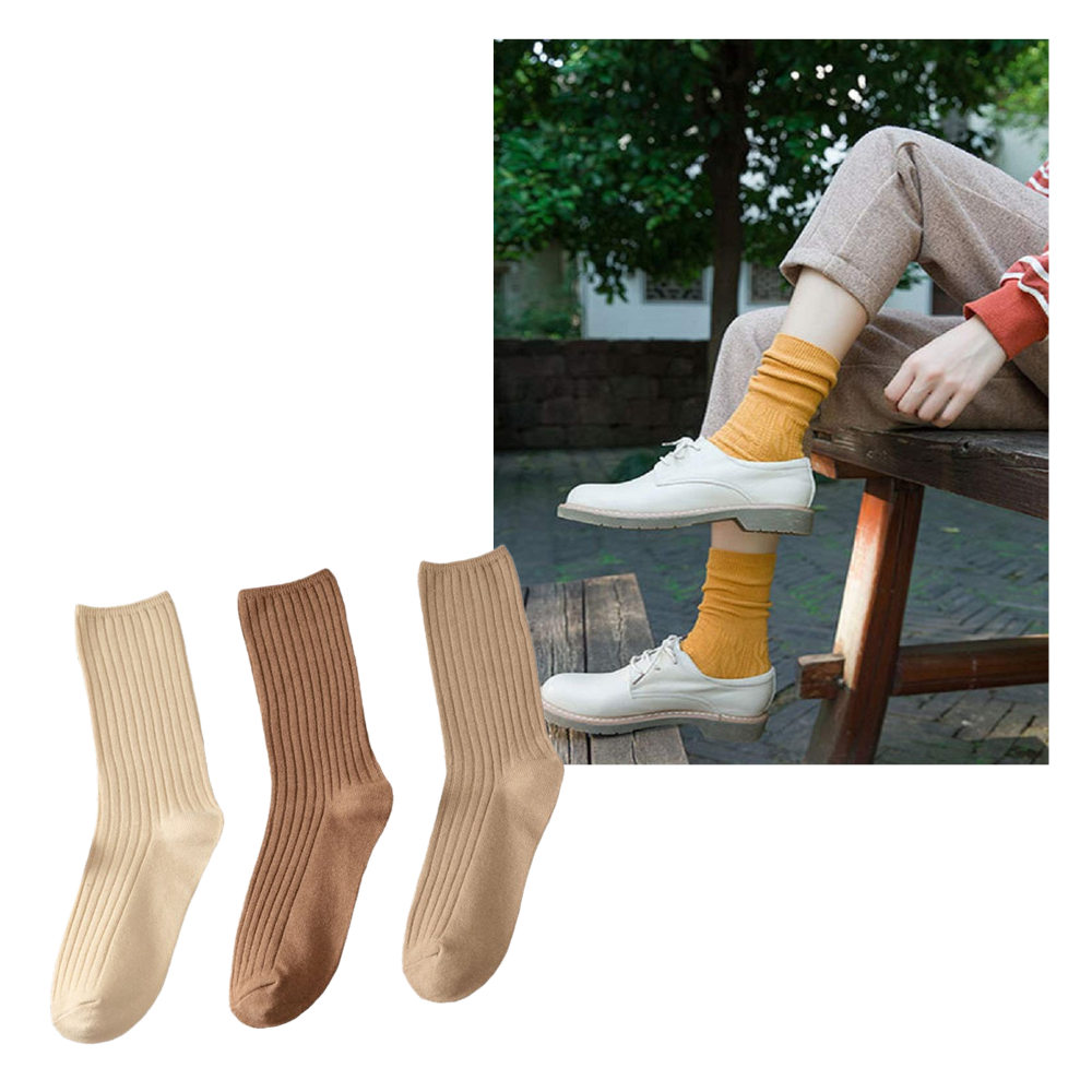 Três pares de meias de algodão com design elegante da Sierra Socks, modelos de meias femininas com detalhes côtelés.