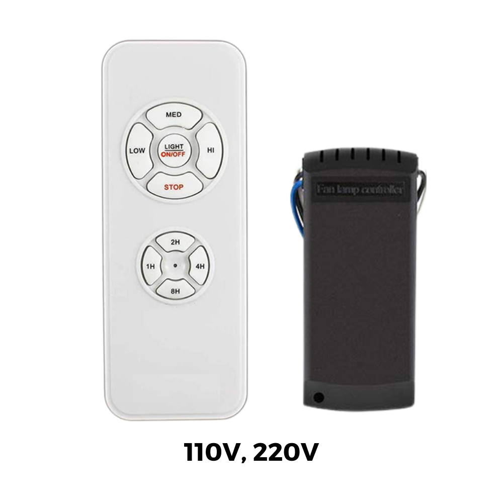Controle remoto universal Lphumex para ventilador, dispositivo compacto com botões de controle de velocidade e função.