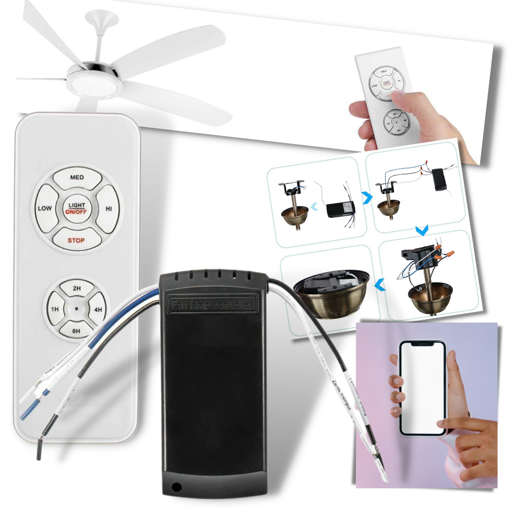 Controle remoto universal para ventilador Lphumex, acessório compacto com botões para liga/desliga e ajuste de velocidade.