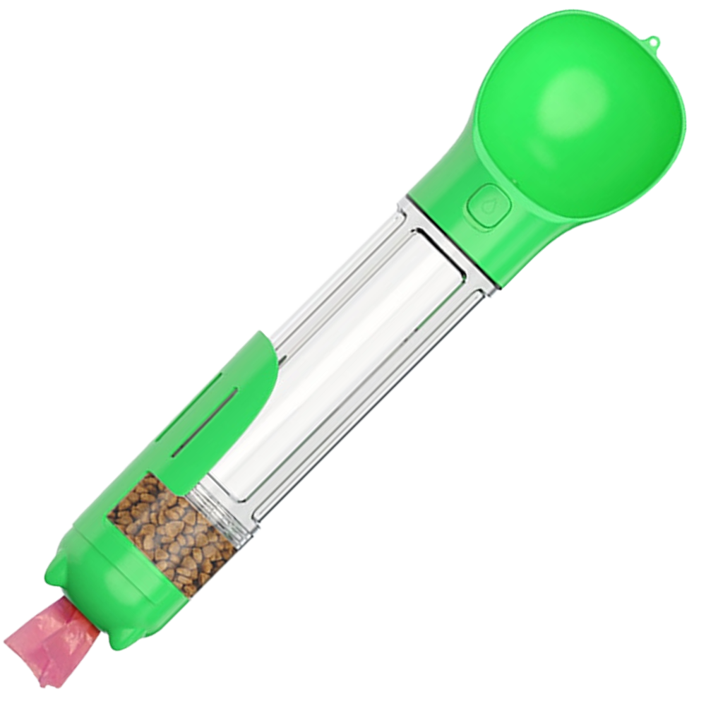 Bebedouro e comedouro para animais de estimação Peroptimist, recipiente verde de 500ml para água e comida, com design prático.
