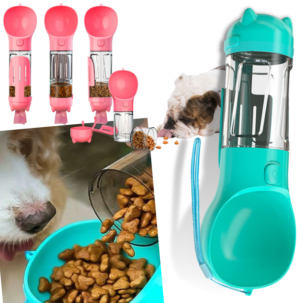 Bebedouro e comedouro para animais da marca Peroptimist, recipiente para água e comida em plástico branco com duas seções