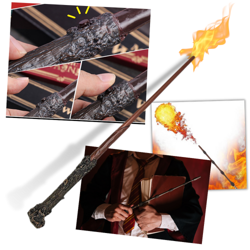 Varinha mágica de fogo Harry Potter da Huali, acessório de fantasia para cosplay com efeito de chamas.