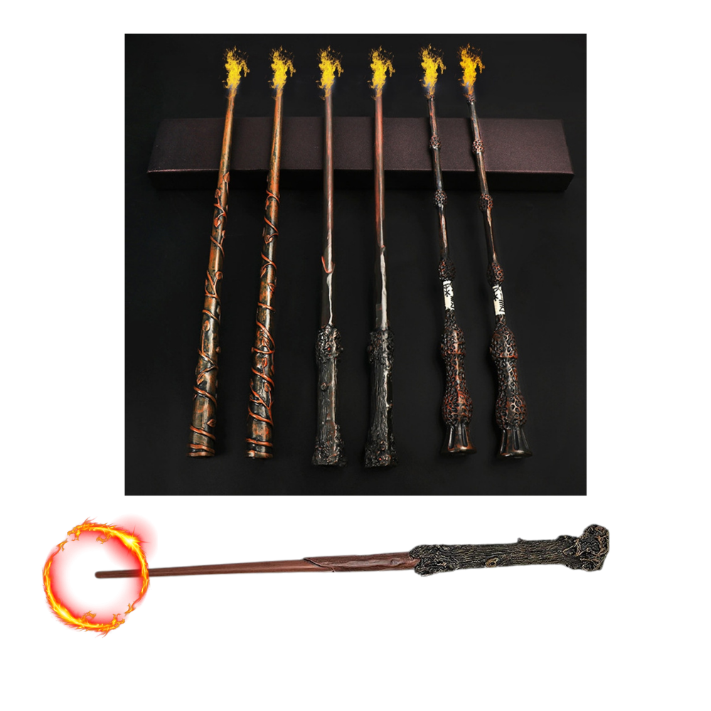 Varinha mágica de fogo Harry Potter da Huali, acessório de cosplay com efeito de fogo, para fantasias e brincadeiras de magia.