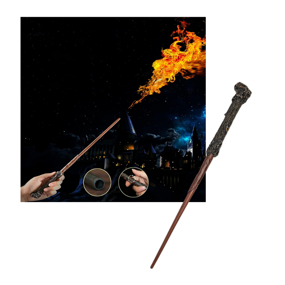 Varinha mágica de fogo Harry Potter da Huali, acessório de fantasia com efeito de fogo, fácil de usar para fantasias e eventos temáticos.