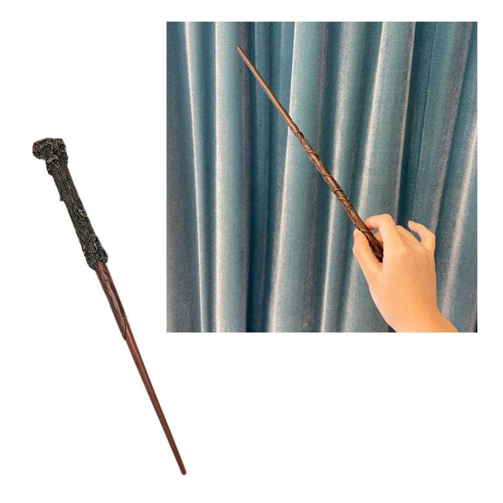 Baguette mágica de Harry Potter com efeito de fogo, acessório de cosplay da marca Huali sobre fundo branco