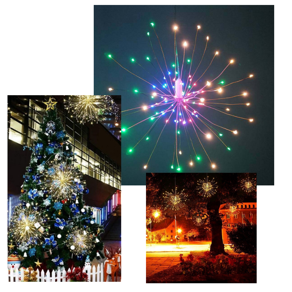 Guirlanda de luzes LED com efeito de fogos de artifício, 8 modos de iluminação, para decoração de festas e eventos.