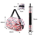 Sac de courses Tmgone, sac à provisions pliable et étanche, visible plié avec dimensions indiquées.