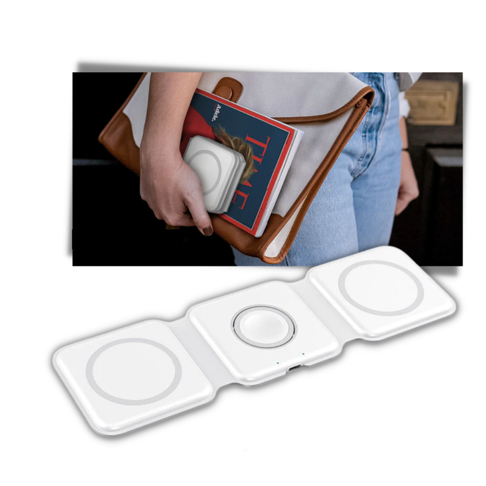 Carregador sem fio dobrável da Etepehi, leve, portátil, com design compacto para recarga rápida de dispositivos móveis.