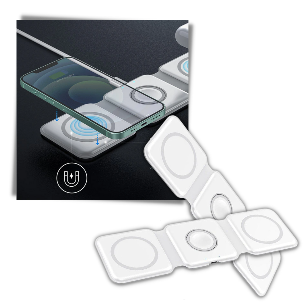 Carregador sem fio dobrável Etepehi com design magnético, compatível com dispositivos móveis, fácil de transportar e usar.
