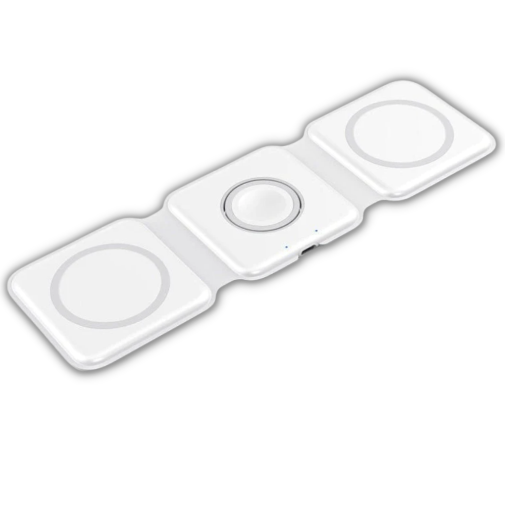 Carregador sem fio dobrável da Etepehi, alimentação portátil, com design compacto e branco, ideal para carregar dispositivos móveis.