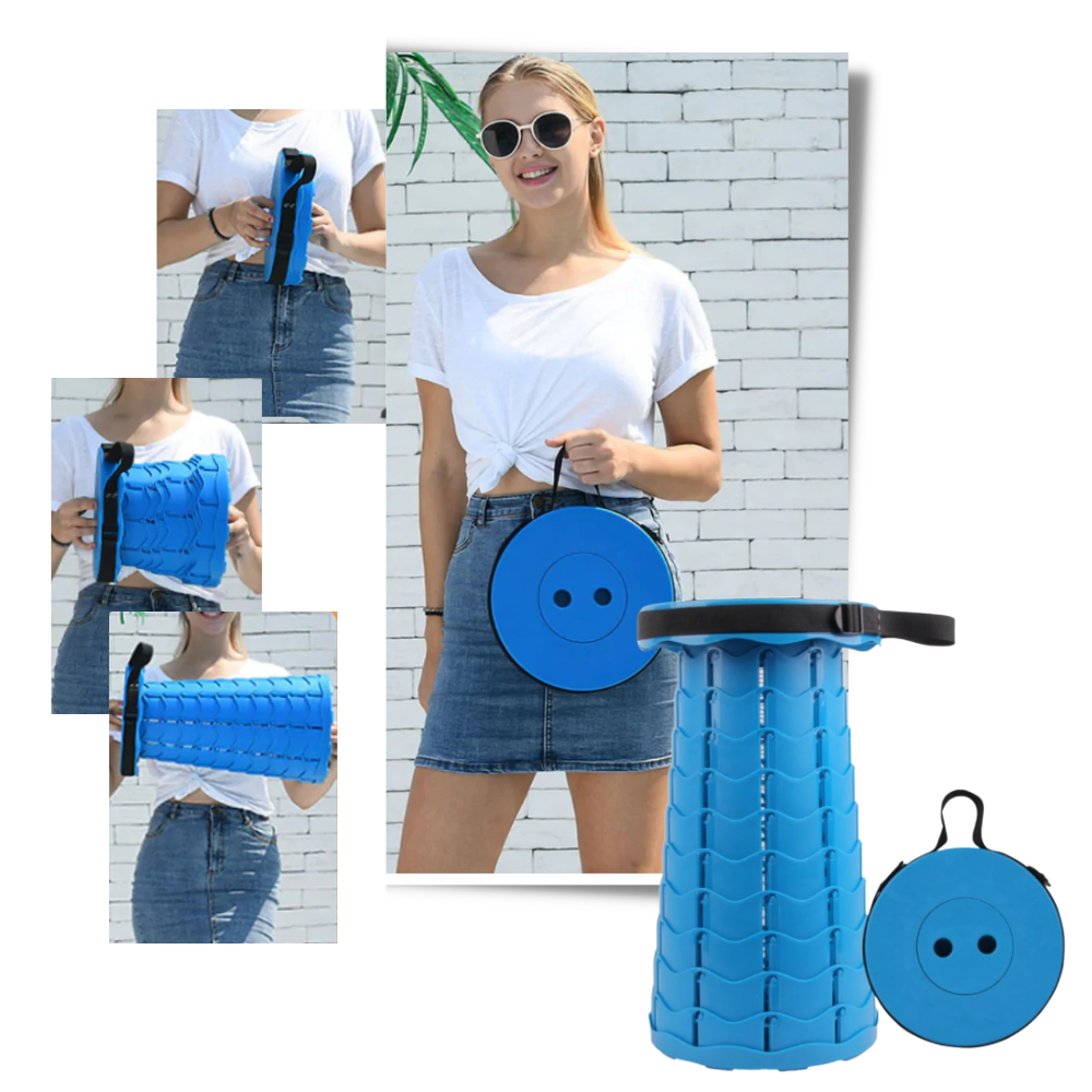 Taburete retrátil portátil da marca New Ruicheng, cadeira dobrável ajustável para uso fácil e compacto.