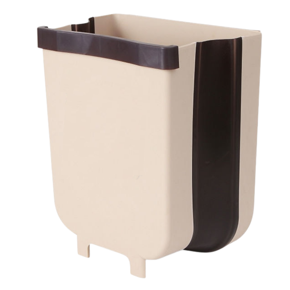 Lixeira suspensa multifuncional da Subekyu em cor bege, ideal para organização de eletrodomésticos de cozinha.