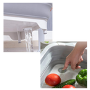 Tábuas de corte dobrável com cesta Miuline, utensílio de cozinha prático para cortar e escorrer alimentos facilmente.