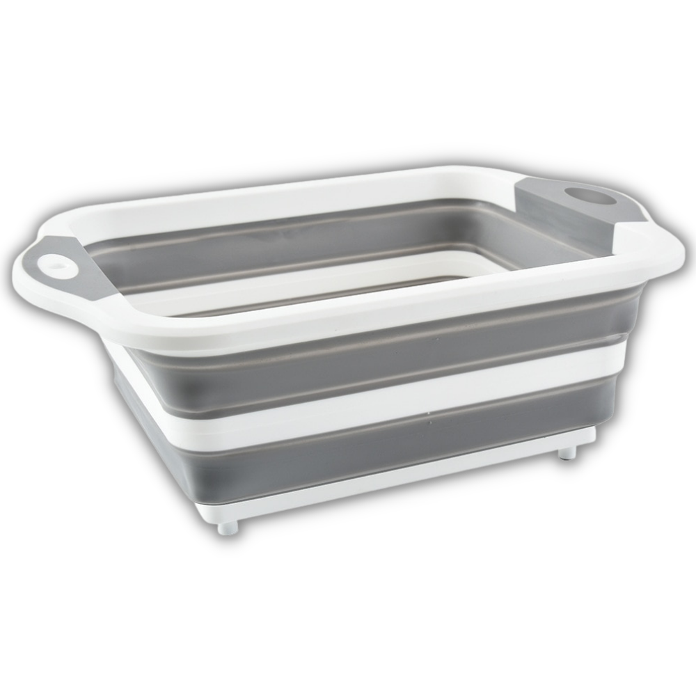 Bandeja de corte dobrável com cesta da marca Miuline, utensílio de cozinha cinza, com superfície e compartimento para ingredientes