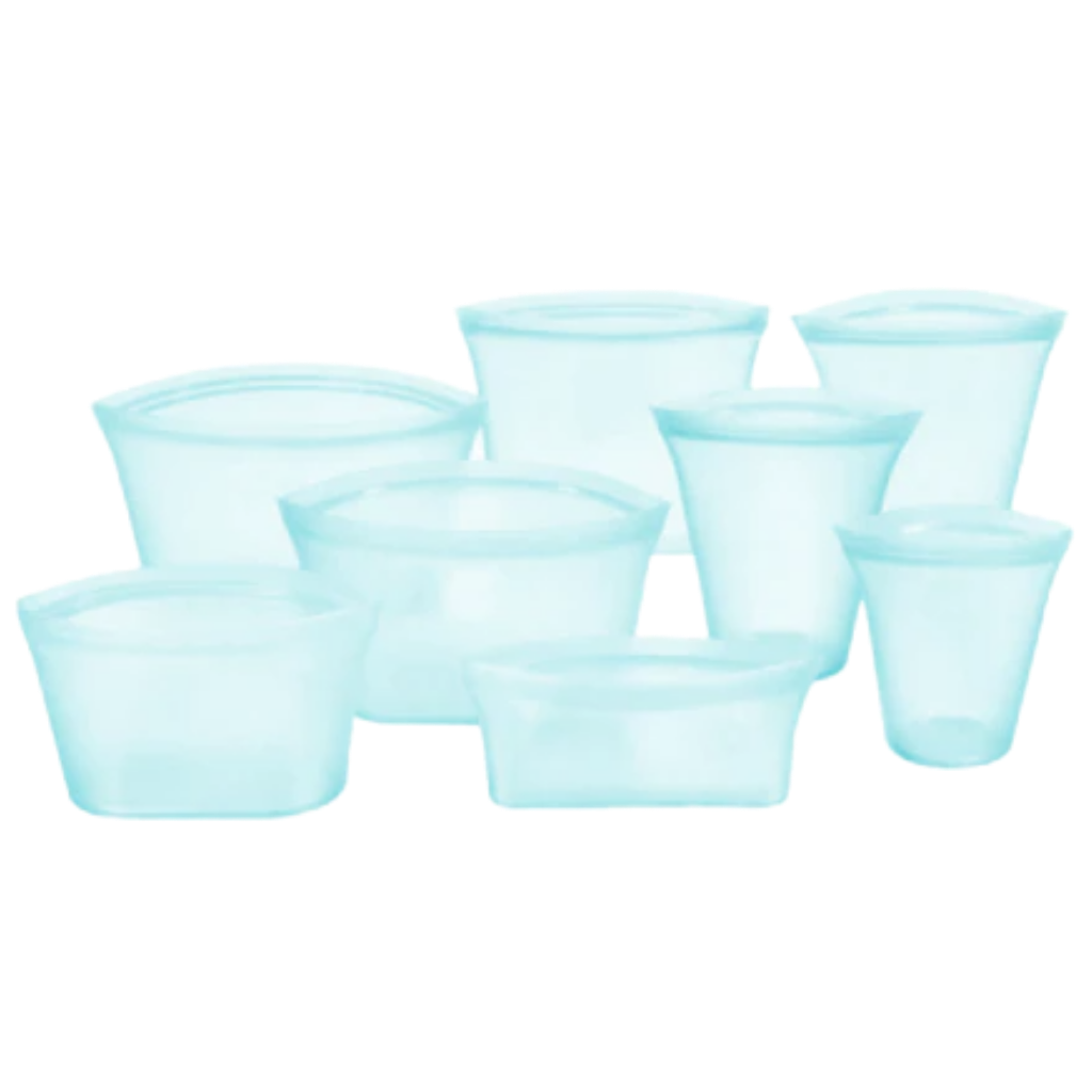 Conjunto de 8 sacos reutilizáveis de silicone para armazenamento de alimentos, na cor azul, marca A*Homeist.