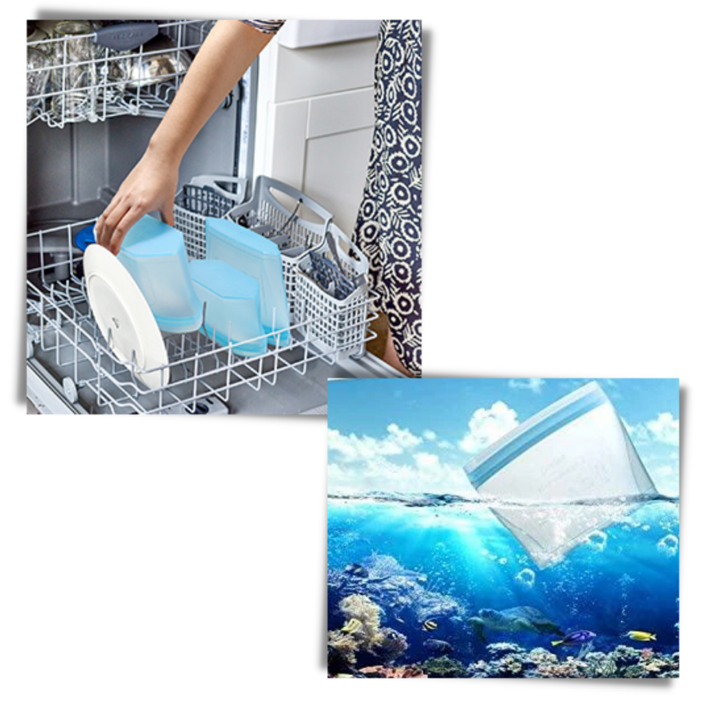 Conjunto de 8 sacos reutilizáveis de silicone para armazenamento de alimentos da A*Homeist, fácil de limpar e ecológicos.