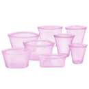 Conjunto de 8 sacos de silicone reutilizáveis para armazenamento de alimentos, marca A*Homeist, sacos rosados em imagem.