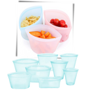 Conjunto de 8 sacs reutilizáveis de silicone para armazenamento de alimentos, da marca A*Homeist, na imagem.