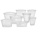 Conjunto de 8 sacos de silicone reutilizáveis para armazenamento de alimentos, marca A*Homeist, em cor branca.