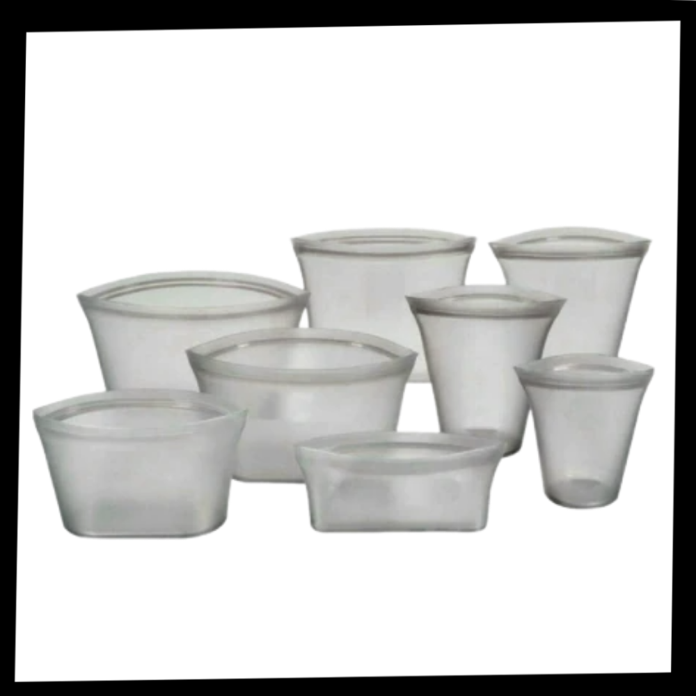 Conjunto de 8 sacos reutilizáveis de silicone para armazenamento de alimentos, marca A*Homeist, à vista.