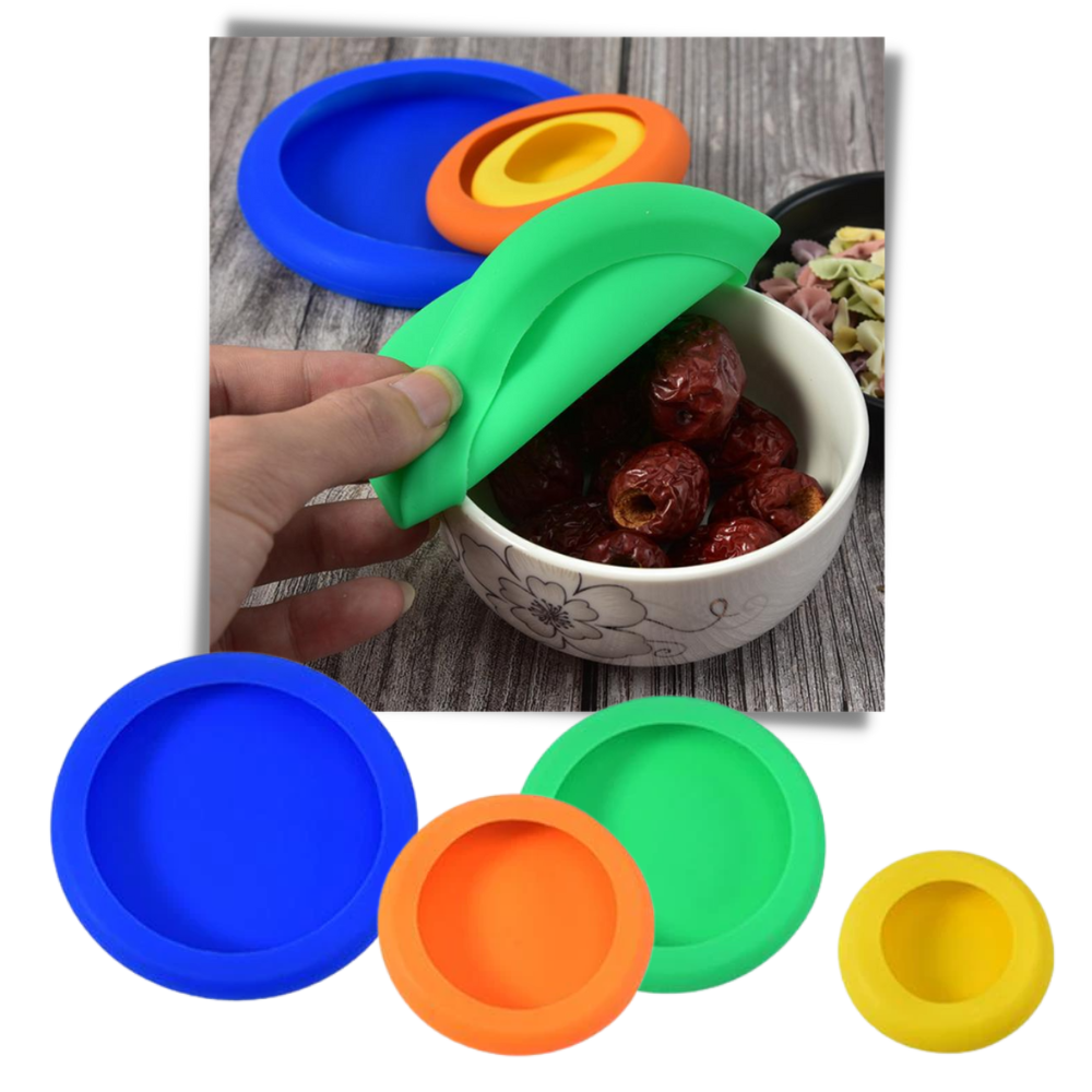 Conjunto de 4 tampas de silicone para cozinha e padaria, acessórios reutilizáveis e flexíveis para utensílios de cozinha.