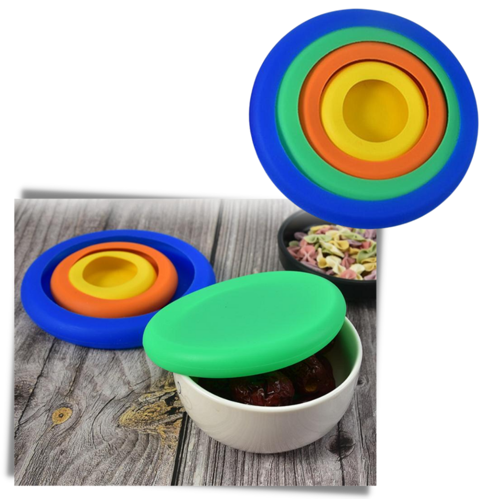 Conjunto de 4 tampas de silicone para armazenamento de alimentos, utensílios de cozinha e pâtisserie, marca Oavqhlg3B.