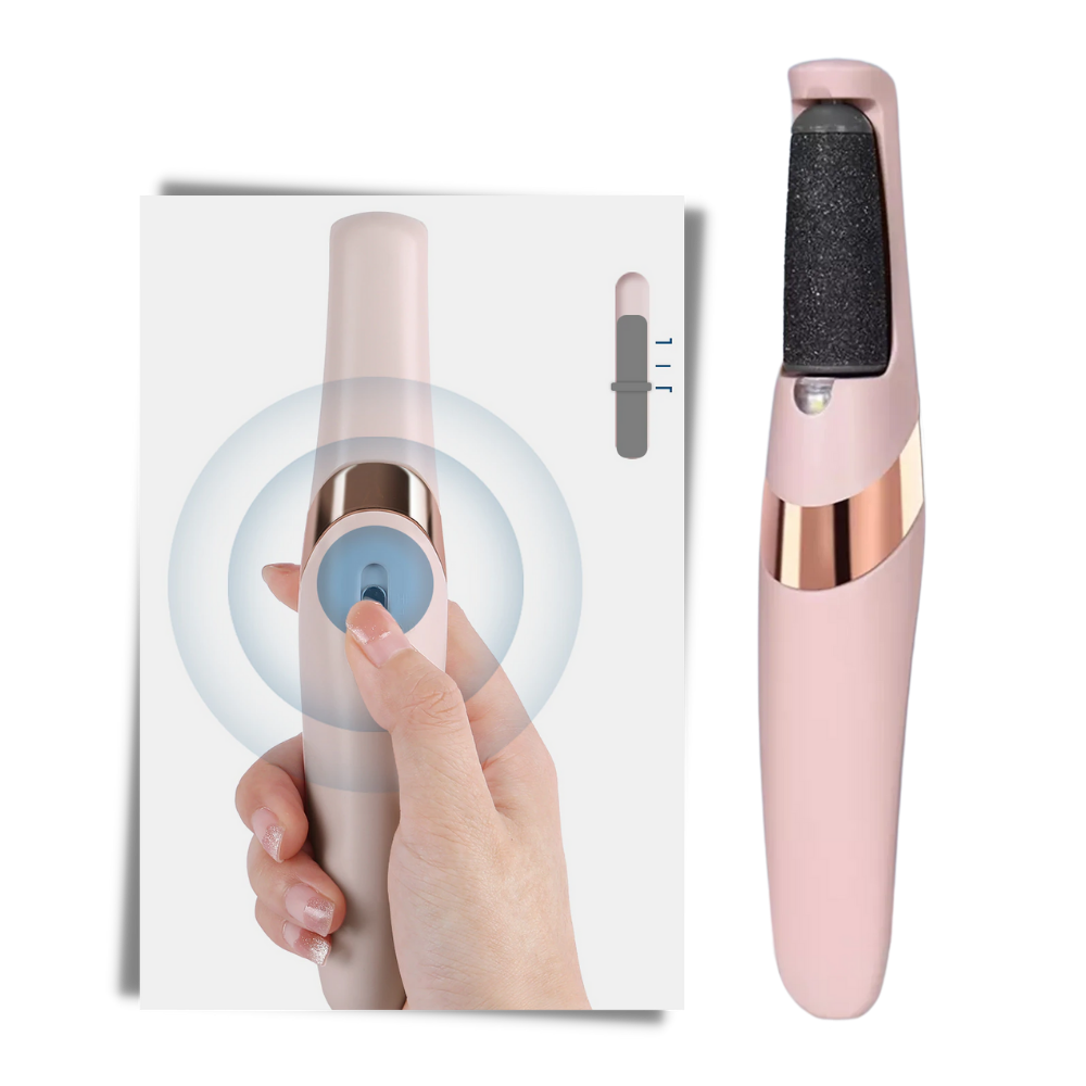 Ferramenta elétrica para remoção de calosidades nos pés, marca Qhz, com cabeça ajustável para cuidado dos pés.