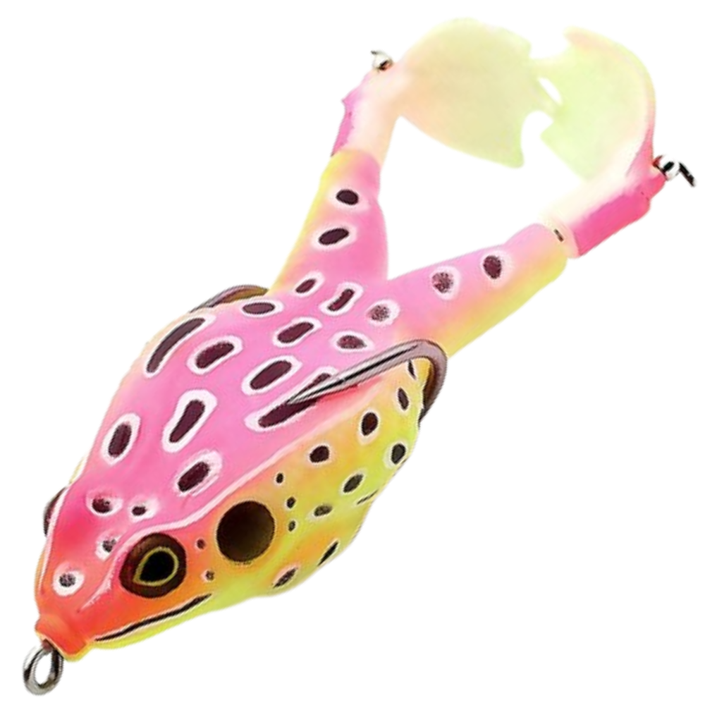 Isca de pesca em silicone em forma de rã rosa, marca Awesitey, com 100mm para pesca esportiva.