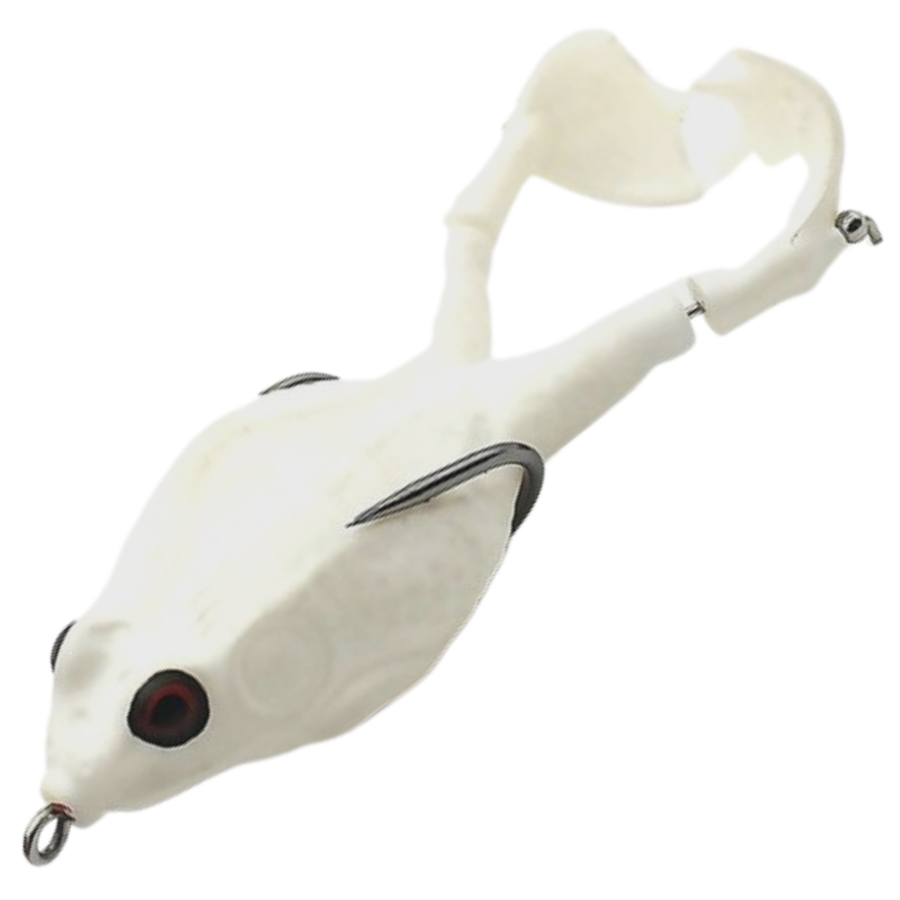 Iscas de silicone para pesca em forma de rã branca, modelo Awesitey, com 100mm de comprimento, ideal para pesca esportiva.