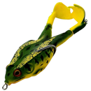 isca de silicone para pesca em forma de rã, marca Awesitey, com listras amarelas, medindo 100mm, ideal para pesca esportiva