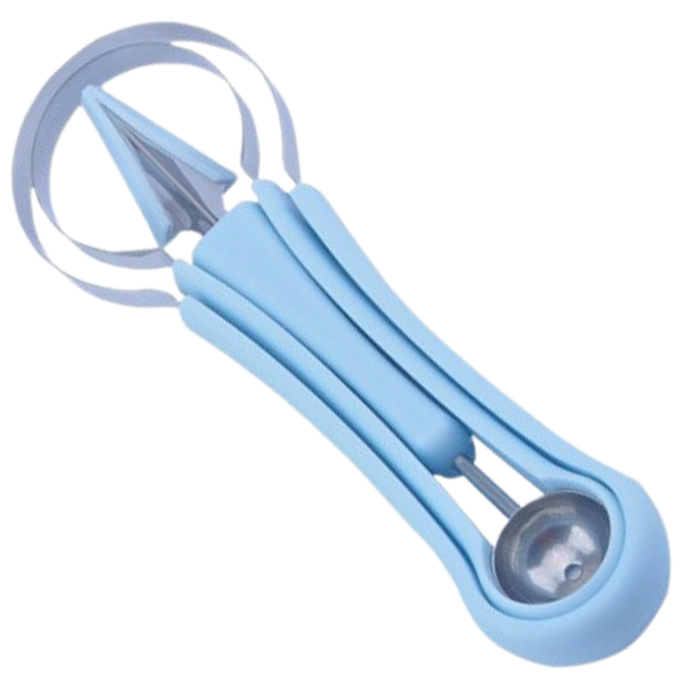 Conjunto de utensílios de cozinha Liveday para cortar e fatiar frutas, com faca azul para preparação de alimentos.