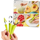 Conjunto de utensílios de cozinha Liveday para cortar e fatiar frutas, incluindo facas multifuncionais e acessórios.