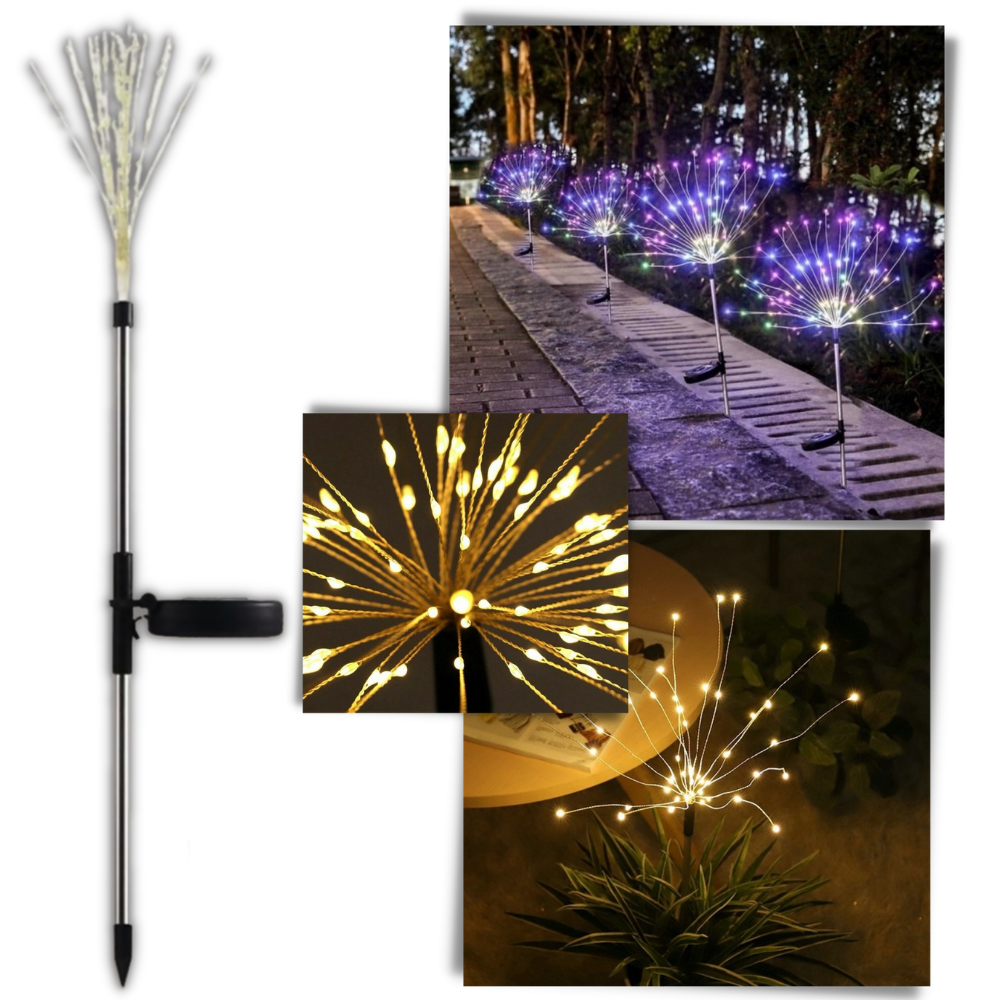 Luzes de jardim Furongman com efeito de fogos de artifício elétricos para decoração ao ar livre, iluminando o espaço externo.