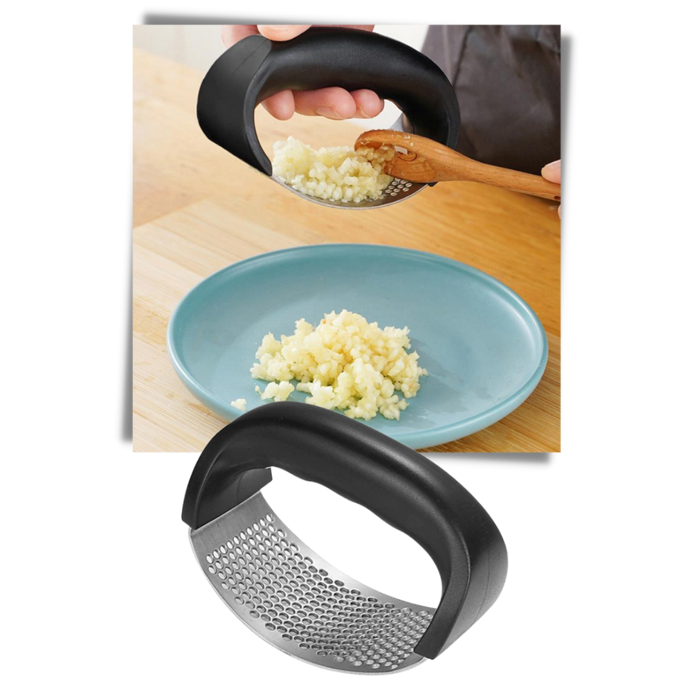 Presse-ail de aço inox da marca Dechoicelife, utensílio de cozinha para triturar alho de forma eficiente.