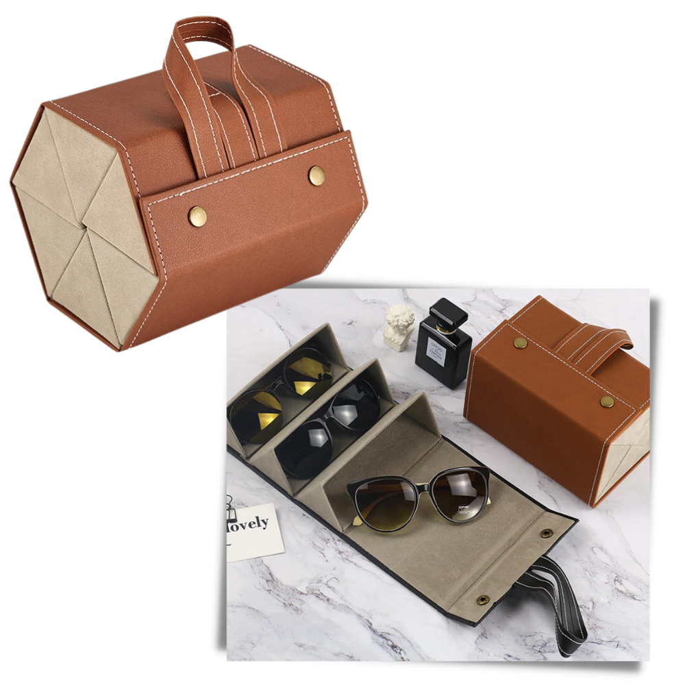 Caixa de armazenamento para óculos Linfan, organizador de lentes com compartimentos para manter óculos seguros e organizados.