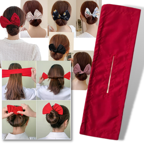 Acessório para cabelo Mexco Trade Inc, para fazer coques, mostrando um laço de cabelo decorativo e prático.