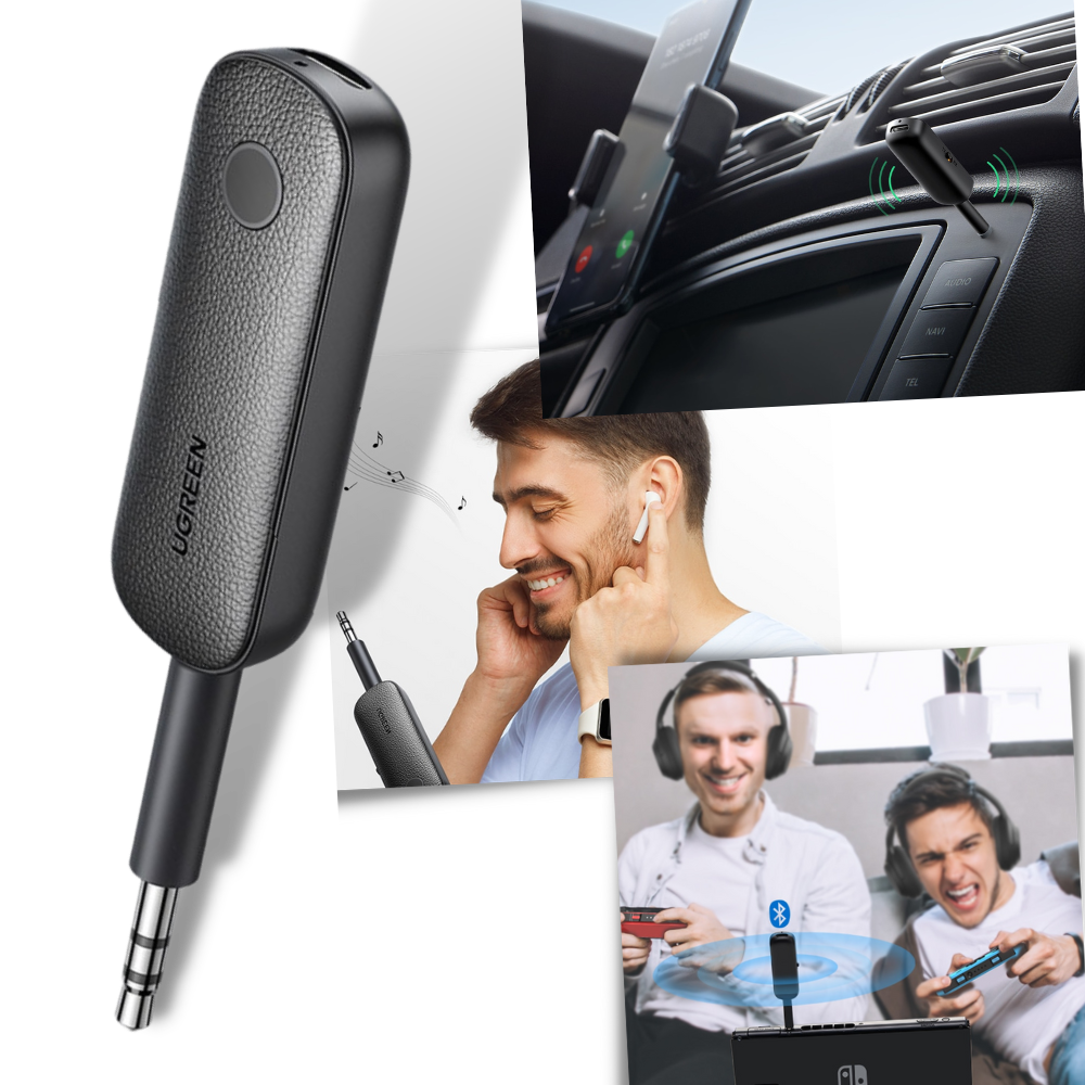 Adaptador Bluetooth sem fio Brottfor com entrada jack 3,5 mm para conexão de áudio sem cabos.