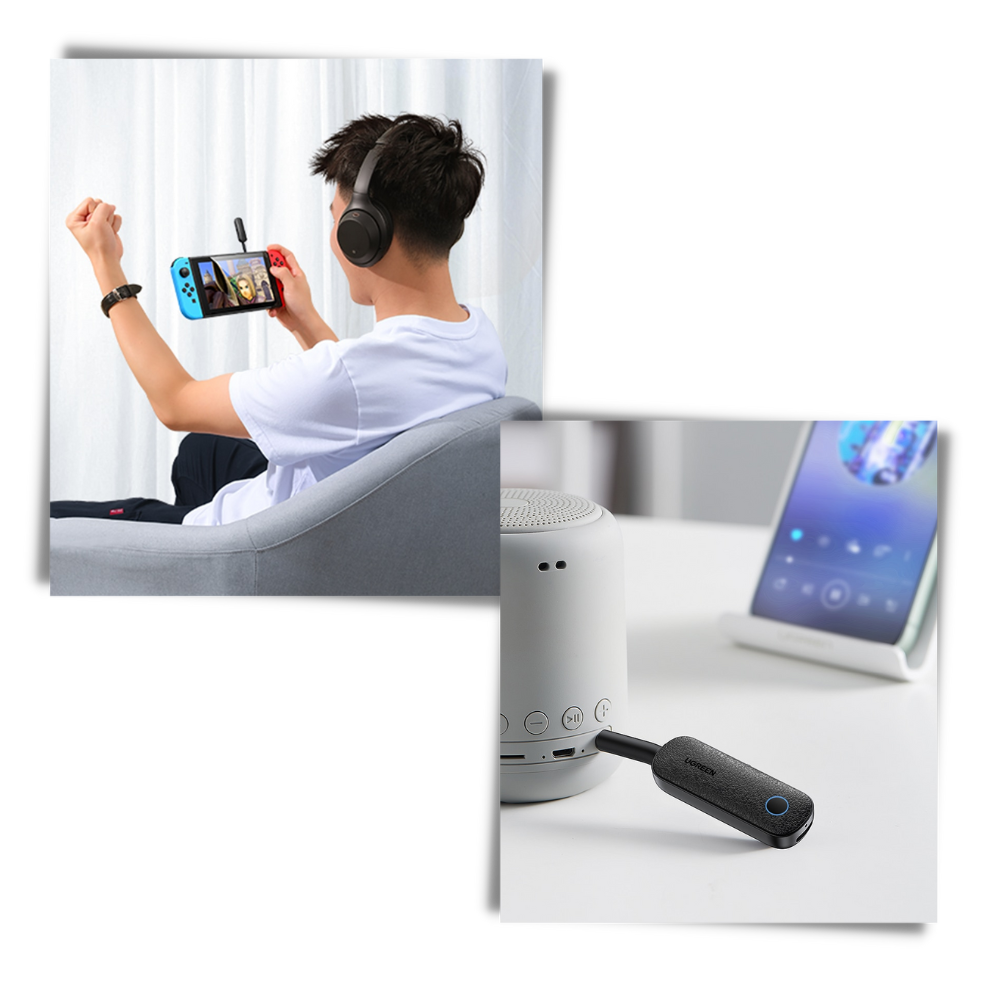 Adaptador Bluetooth sem fio Brottfor com entrada jack 3,5 mm, compatível com diversos dispositivos de áudio.