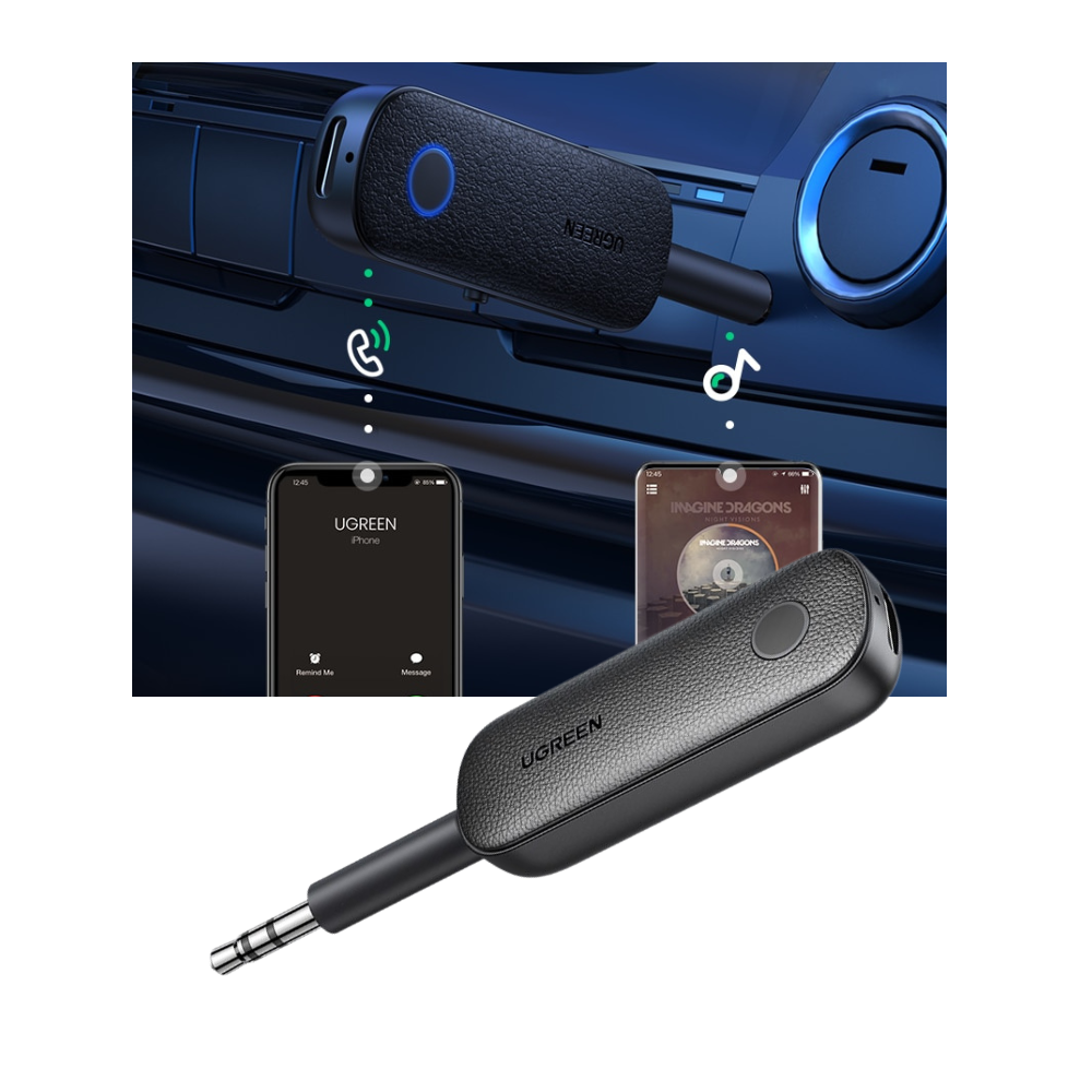 Adaptador Bluetooth sem fio Brottfor com entrada jack 3,5 mm para conexão de áudio sem fio e compatível com diversos dispositivos.