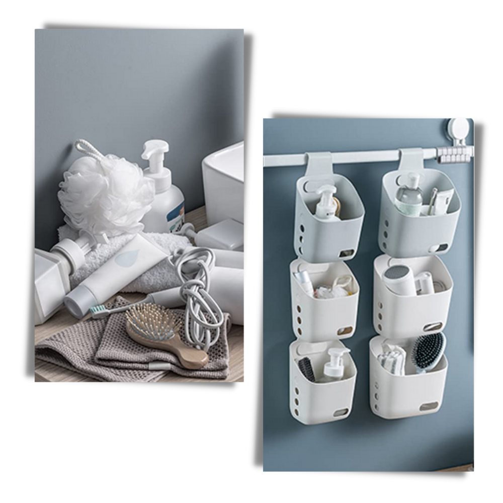 Conjunto de 3 cestas suspensas de armazenamento Zochlon para organização doméstica, feitas de material resistente e com alças.