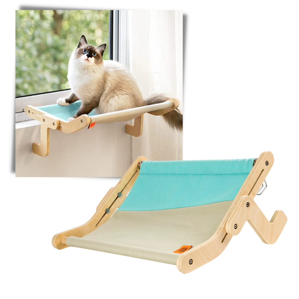 Cama suspensa de madeira para gatos, acessório para gatos da marca Rolife, com design confortável e ideal para janelas.