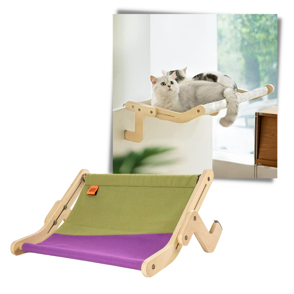 Cama de janela de madeira para gatos Rolife, acessório para gatos, estrutura resistente com espaço confortável para descanso.