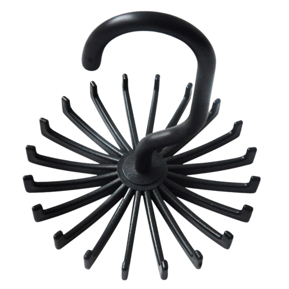 Suporte rotativo para gravatas Trihiy, porta-cravate de 360 graus, produto de blanchisserie, com acabamento preto.
