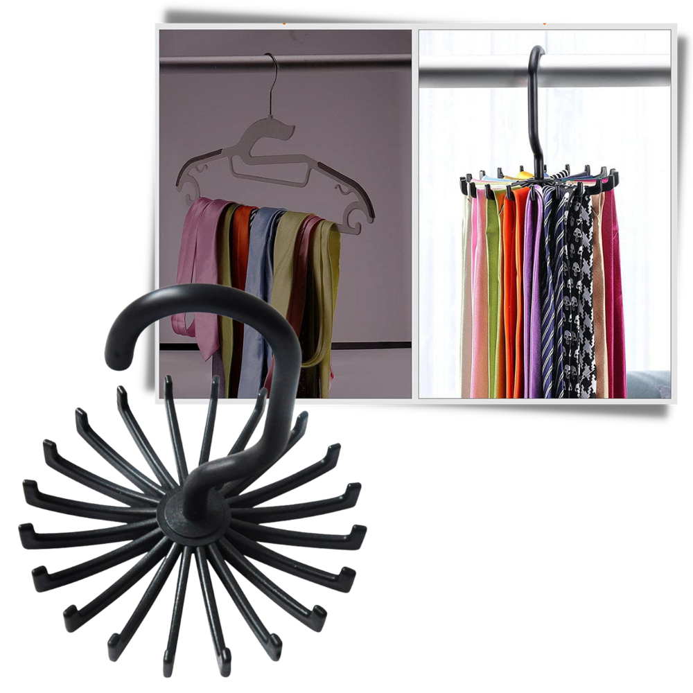 Porte-cravate rotativo Trihiy de 360 graus para armazenamento de gravatas, feito em material durável, ideal para organização de roupas.
