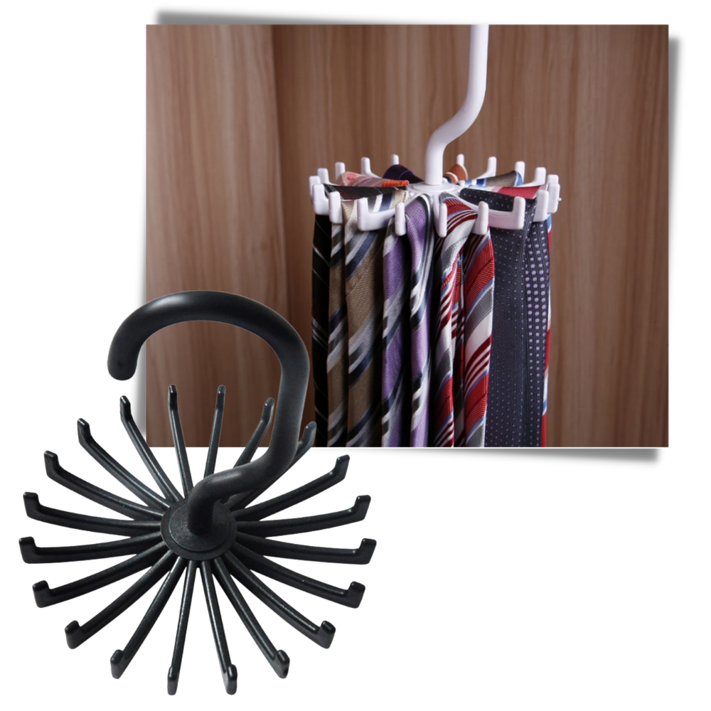 Porte-cravate rotativo Trihiy de 360 graus, armazenamento de gravatas eficiente para produtos de lavanderia.