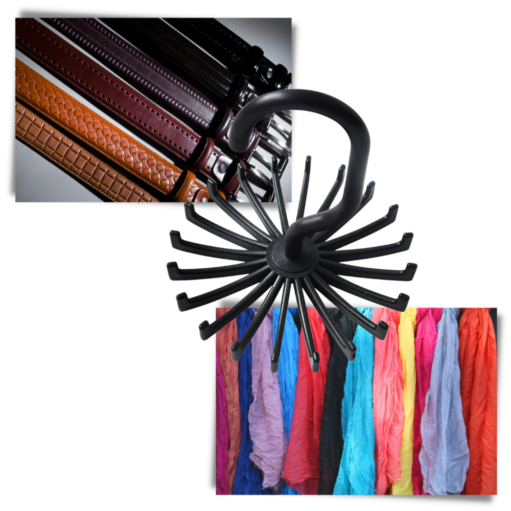 Porte-cravate rotativo Trihiy de 360 graus, suporte versátil para organização de acessórios de roupas.