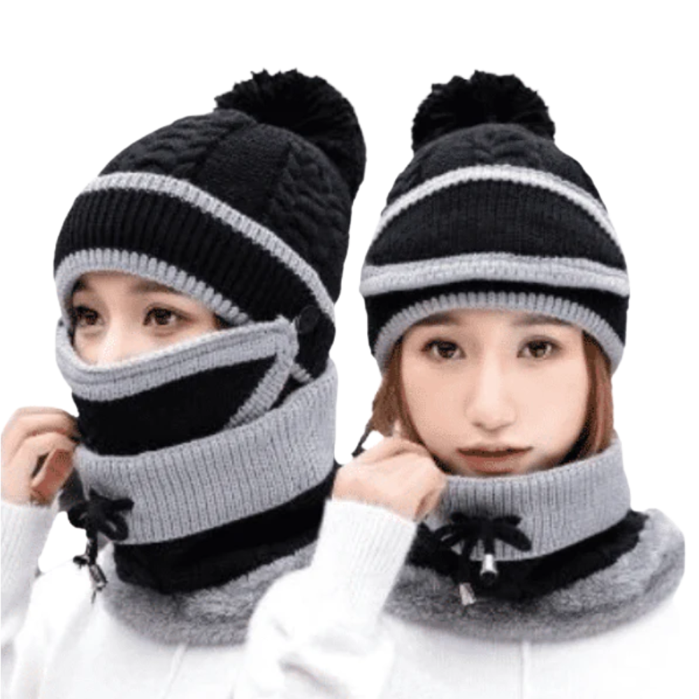 Conjunto de bonnets de inverno pretos da marca Pirate Hat, artigos de chapelleria e acessórios de cobertura para frio.