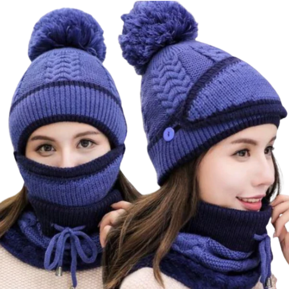 Conjunto de bonnets de inverno da Pirate Hat com chapéus de lã azul para proteção contra o frio.